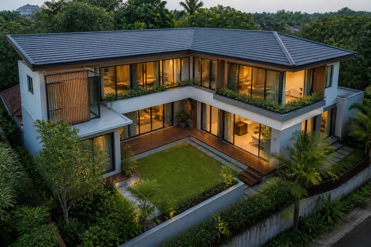 Nhà chữ L hiện đại ôm sân trong